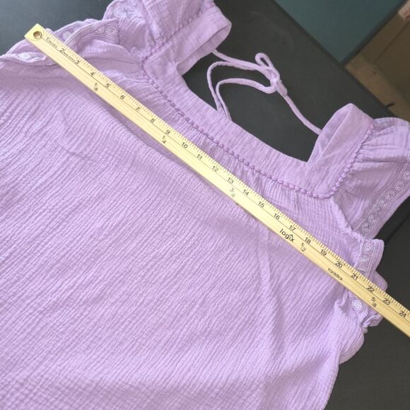 White Birch Purple Gauzy Ruffle Sleeve Scallop Top 1X - Picture 7 of 9
